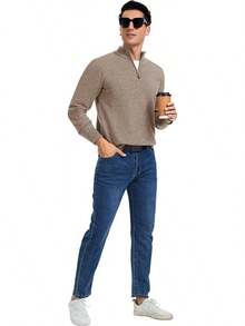 Quarter Zip Sweaters Men Long Sleeve Knitted Pullover Mock Neck Business Casual Dress Sweater, 2025 Style - 駱駝 - 查看 5