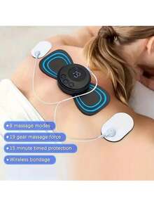 1 Set Portable Mini 8-Mode 19-Level Rechargeable Massage Machine, 1 Connector Clip + 1 Neck Massage Patch, Suitable As Holiday Gift For Shoulder, Neck, Leg Massage For Men And Women - Black - View 6