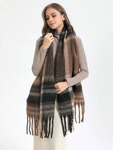 1 Stück Modischer, warmer britischer Karomuster Schal für Damen in Mehrfarbig, geeignet für den täglichen Gebrauch