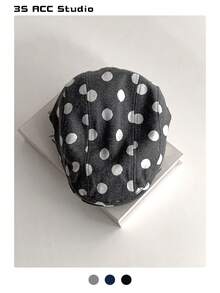 1pc Retro Polka Dot Newsboy Cap For Women, Versatile Wide Brim Beret Hat With Small Head Circumference, Fashionable Reversible Duck Bill Cap, Artistic Painter Hat, Spring/Autumn