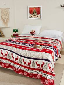 1pc Christmas Themed Blanket, Soft Warm Plush Fleece Throw Blanket For Living Room Sofa, Couch, Traveler, Bedroom, Dorm, Patio Decor, Suitable For Christmas, Halloween, Easter, Home Furnishing Bedding