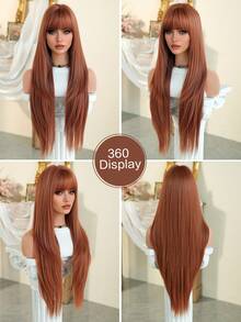7JHH WIGS 34 Inch Extra Long Straight Maple Leaf Orange Wig With Bangs - Super Long Natural Layered Wigs, High Quality Soft Synthetic Fiber Wigs For Women Daily Wear, Festival Ready Party Use, Graduation Gift - Beginners Glueless Wig Accessories - trái cam - Xem 6
