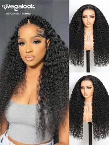 MEGALOOK 13x6 第三代蕾丝前假发，深波浪卷发真人发丝，耳到耳发际线，预先修剪刘海，易于佩戴，150%/200% 密度，自然色，无需胶水，新手友好，适合女性，日常、办公、派对、Y2K 主题、度假、户外、角色扮演、学校、节日、万圣节、复活节等场合。 - SNatural - 查看 3