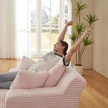 80 Inch Oversized Chaise Lounge Chair Indoor, Upholstered Corduroy Boneless Sleeper Sofa Bed With 3 Pillows, Deep Seat Reading Chair Cloud Couch For Living Room (80" D*50" W) - 粉色 - 查看 3