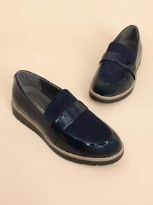 Women Loafers Arch Support Slip-On Round Toe Wedge Heel Loafers Classic Style Comfortable Business Casual Work Daily Shoes - 藍色 - 查看 4