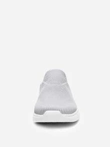 Women's Mules Shoes – On-And-Off Sneakers, Knit Flats, Platform, Lightweight, Breathable, High-Grip Walking Shoes - 灰色 - 查看 3