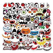Pacote com 50 folhas de adesivos de Halloween fofos e um pouco assustadores, com estampa de desenho animado, adequados para capacetes, paredes de carro, garrafas de água, tablets, adesivos de decoração de bagagem