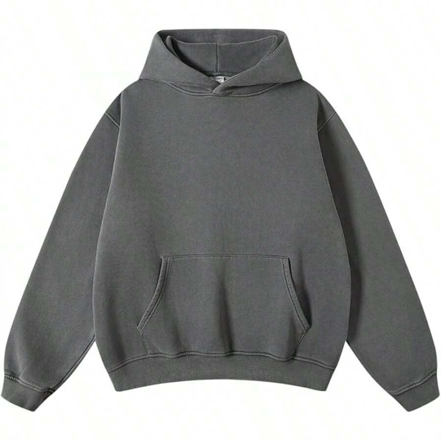Mens Women Oversized Acid Wash Hoodie Unisex Heavyweight Vintage Fleece Sweatshirt & Hoodies For Men Couple 2025halloween - 灰色 - 查看 1