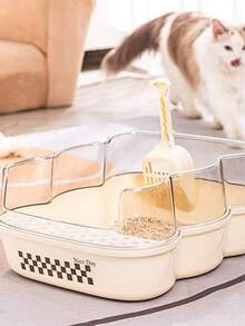 Arenero Grande Semiabierto para Gatos Diseño Antisalpicaduras con Pala Incluida, Fácil Limpieza, Resistente y Ligero, Dimensiones 41cm Ideal para Mascotas - Rosa - Ver 2