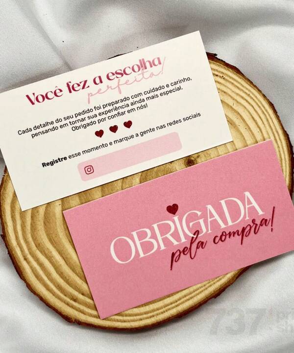 100 Cartões de Agradecimento ao Cliente 9x5cm - "Obrigada pela Compra" | Pacote com 10, 20, 50 ou 100 Unidades