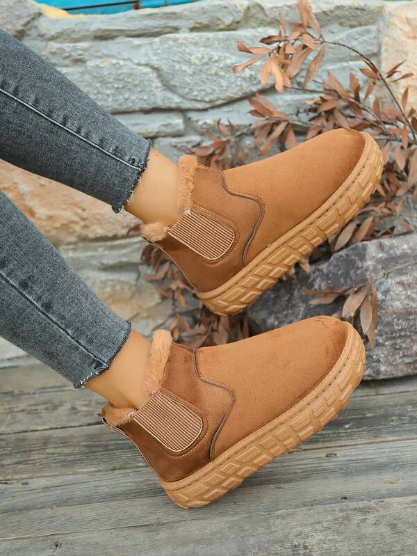 Women's Thick Sole Snow Boots, New Casual Short Shaft Warm Plush Lined Anti-Slip Winter Shoes