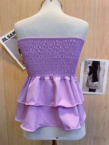 Cropped Elastic Blouse With Ruffle - Lila Púrpura - Ver 2