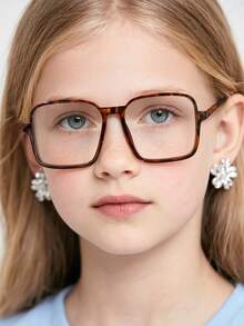 1 pieza Gafas cuadradas grandes con montura de acrílico con estampado de leopardo, estilo casual de campus, de moda, sin graduación, para uso diario de lectura y accesorios de viaje, para adolescentes de 14 a 16 años