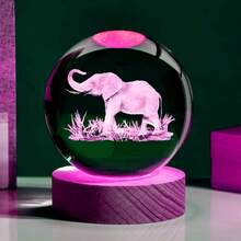 1pc Elephant 3D Laser Engraved Crystal Ball With LED Color Light Base, Suitable For Living Room, Bedroom And Home Decor, Glass Ball Night Light