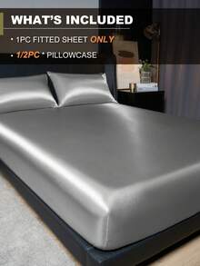 South Life 2/3pcs Satin Bed Sheet Set, Fitted Sheet Set, Soft And Comfortable Bedding For Bedroom, Bedspread For Bedroom, 1pc Mattress Cover With 1/2pcs Pillowcase, Ultra Soft, Lightweight And Breathable Bed Sheet, Machine Washable, Perfectly Fits Twin Full King Queen All Size Bed, Independence Day Bedding, Bedding Gifts, - 灰色 - 查看 2