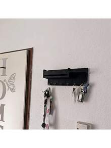 1 قطعة خشبية مع مدير البريد، حامل المفاتيح، تخزين الحقائب، رف معلق، رف تخزين، رف مفاتيح مثبت على الحائط. سهل التركيب. رف مفاتيح ومستلزمات مثبتة على الحائط للغرف المعيشية والمطابخ والممرات، وأرفف تخزين مثبتة على الحائط للنباتات المزروعة في أصص والزخارف الصغيرة - متعدد الألوان - مشاهدة 3