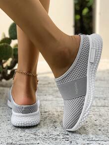 Scarpe casual da donna alla moda in maglia grigia traspirante, scarpe slip-on comode, eleganti mocassini casual, scarpe sportive da tempo libero senza tallone per donne