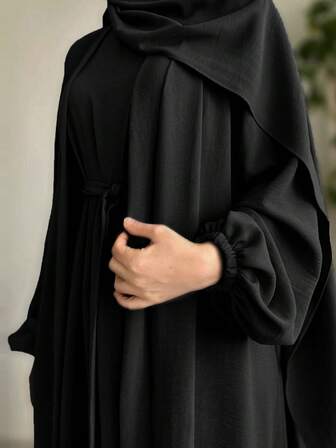 SuofeiMan 加大码中东风格纯色舒适休闲开襟长袍连衣裙两件套，不含头巾，适合日常休闲穿着、节日、聚会和约会