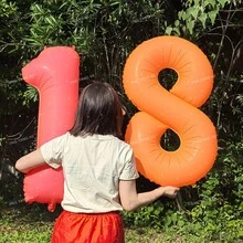 40英吋黃色格紋大數字氣球 0-9，適用於生日派對裝飾、婚禮、週年紀念、派對裝飾、情人節裝飾、驚喜派對/數字氣球嘉年華聖誕節 - 螢光橘 - 查看 6
