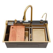 YUNRUX Digital Waterfall Sink, Waterfall Kitchen Sink, Digital Display Waterfall Sink - Gold - View 1