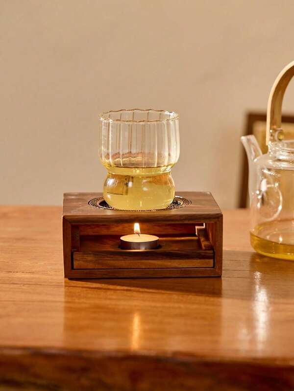Cirelle 1pc Wooden Teapot Warmer Stand With Candle Tealight Holder – Portable Tea Light Heating Base For Teapot, Non-Electric Warmth Retention Accessory For Tabletop Tea Serving Back To School