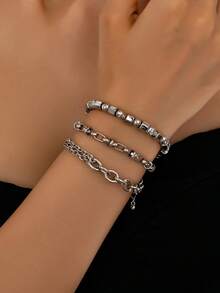 1 Set Punk Totenkopf Kette Armband, französisches minimalistisches Design, hochwertiges Schmuckset für Frauen