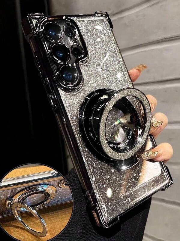 Luxury Electroplated Clear Phone Case With Ring Magnetic Stand Holder, Rhinestone Glitter Sparkle Y2k Style, Summer New Fashion Silicone Shockproof Protective Soft Cover Compatible With IPhone 16 16e 15 14 13 12 11 X XS XR 8 7 Plus Pro Max Mini, Samgsung Galaxy S24 S25 Ultra, Compatible With Xiaomi Redmi, Compatible With Huawei Honor OPPO Reno MOTO Infinix Women 2025