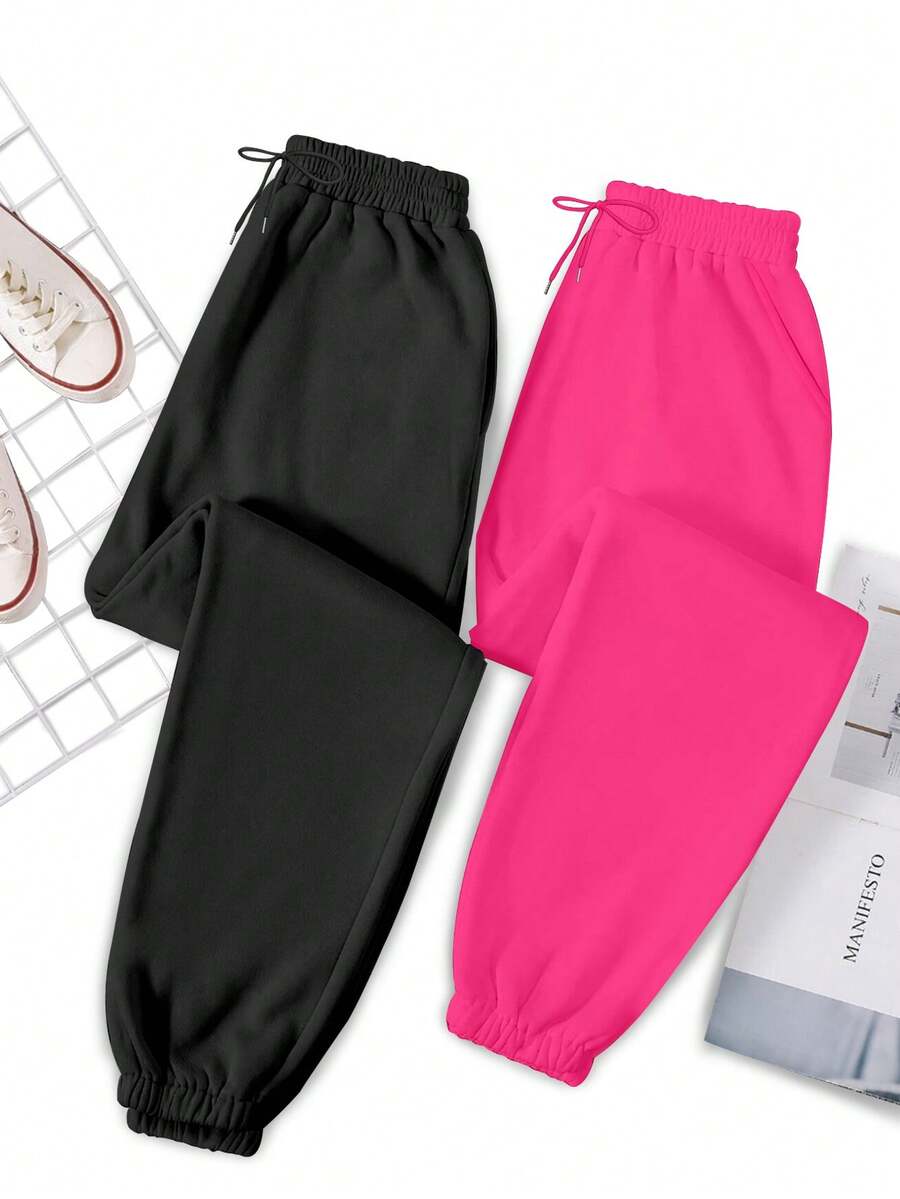 女款抽繩運動長褲 2 件套 – 刷毛內裡休閒居家服 – 適合居家穿著,輕量,聚酯纖維材質,日常使用 - 彩色 - 查看 1