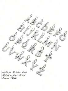 1pc Exquisite Fashion Jewelry Necklace, Stainless Steel A-Z,26 English Initials Pendant, Holiday, Suitable Women To Wear Daily Stainless Steel Letter Pendant Necklace - 1 銀 - 查看 6