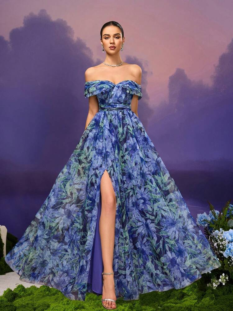 blue floral maxi dress formal Blue Fitted Maxi Long Floral Lace Formal Prom Evening Dress EN5606 Size 22W / Blue