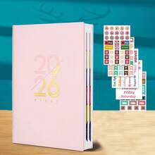 2026 English Schedule Book - Artificial Leather Hardcover Edition, Monthly And Sunday Layout, New Calendar Log: Self Discipline Check In, Time Management, Suitable For Office Use, Modern Cover Design