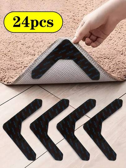 24pcs/16pcs/8pcs/4pcs/1pc Of Carpet Tape, Washable Anti Slip Double Sided Tape, Reusable Carpet Anti Slip Pad, Multifunctional Adhesive Corner Tape, Ideal For Living Room, Bedroom, Kitchen, And Bathroom Rugs Fixed, Non-Slip Carpet Tape And Pads