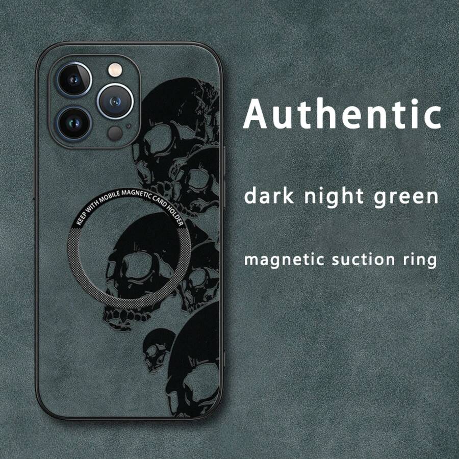 Funda magnética para teléfono con diseño de calavera, de imitación de piel de oveja, compatible con los modelos 12, 13, 14, 15, 16 Plus, Pro y Pro. Elegante y de alta calidad. Una excelente opción. - Colores mixtos 4 - Ver 1