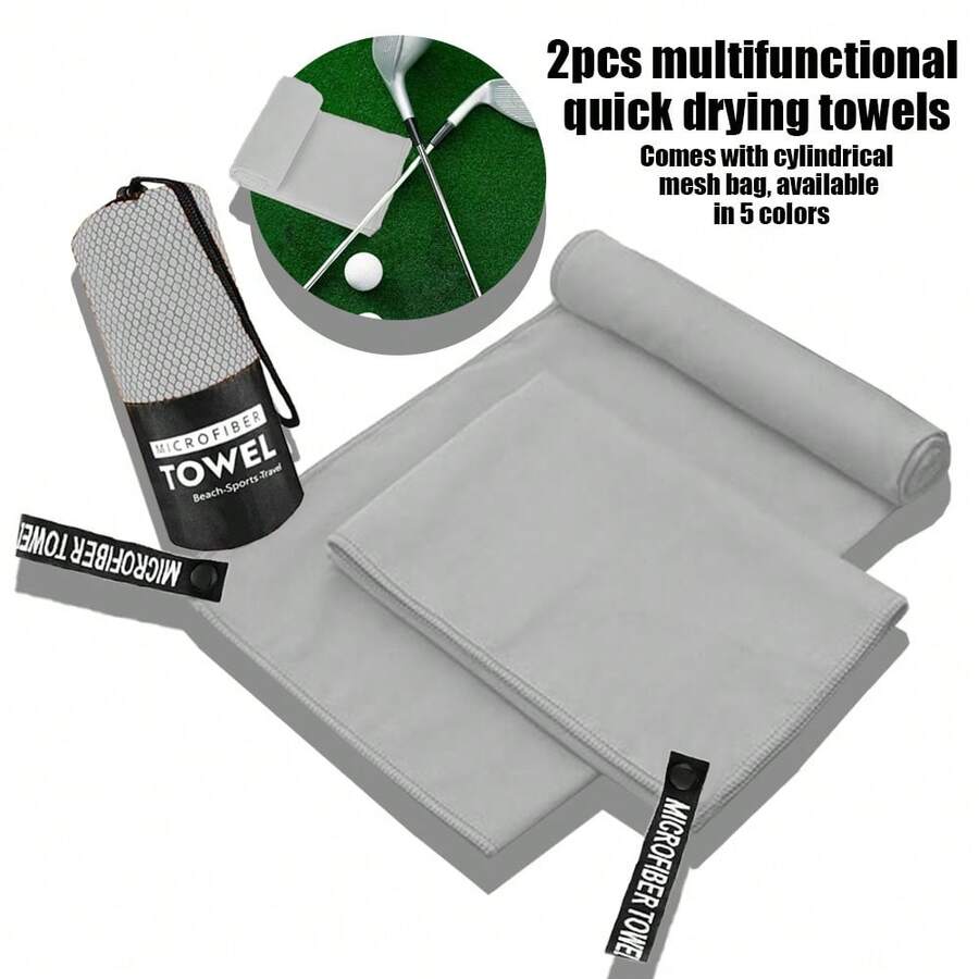 Toalha de praia/natação de microfibra superabsorvente de secagem rápida, 2/1 peça, toalha de praia macia de secagem rápida, dupla face, de pelúcia, cor sólida, portátil, para ioga, fitness e esportes