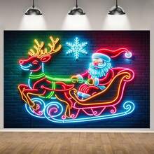 1 pièce Bannière de traîneau du Père Noël et des rennes au néon, décoration de fête vive, convient pour le salon, la chambre à coucher, le bureau - polyester durable, décoration polyvalente pour fête et baptême, rehausseur d'ambiance de Noël, décoration de Noël