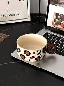 1 件手工陶瓷豹纹咖啡杯，创意设计适合咖啡、下午茶、汤、休闲时光、抹茶和冷饮 - 彩色 - 查看 3