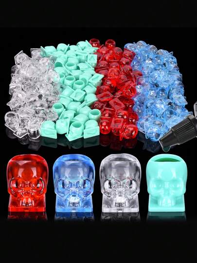 100pcs/Pack Disposable Skull Pattern Tattoo Ink Caps, Square Base, Suitable For Tattoo, Makeup Pigment, Tattoo Ink Container, Tattoo Supplies