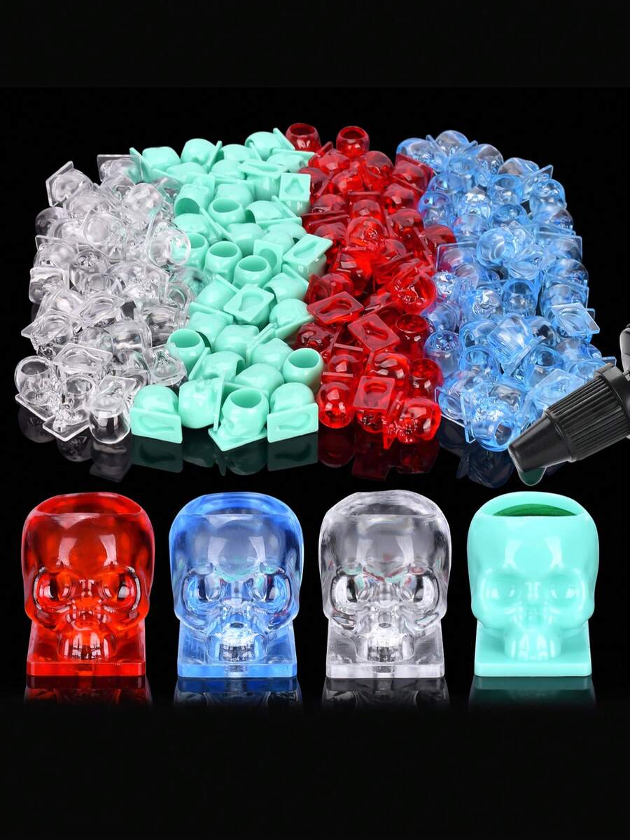 100pcs/Pack Disposable Skull Pattern Tattoo Ink Caps, Square Base, Suitable For Tattoo, Makeup Pigment, Tattoo Ink Container, Tattoo Supplies - Multicolor - View 1