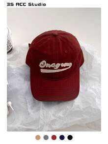 1pc Burgundy Soft Crown Vintage Letter Patch Baseball Cap, Versatile Streetwear Couple Sun Hat, Embroidered Patch Peaked Cap, Unisex American College Style Gift