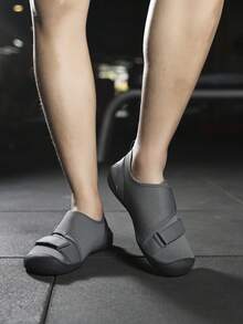 1 Pair Women's Weightlifting Shoes With Hook And Loop, Solid Color Woven Fabric Low-Top, Suitable For Indoor Fitness, Gym Workout, Squats, Deadlifts, Cross Training, Running