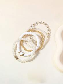 5 件女孩蝴蝶、贝壳和珍珠串珠手链