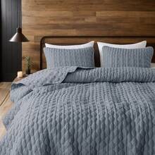 Blue Quilt King Size Bedding Sets With 2 Pillow Shams, Lightweight Soft Bedspread Coverlet, Quilted Blanket Thin Comforter Bed Cover All Season, 3 Pieces, 104x90 Inches, All - Season Bedding - 霧霾藍 - 查看 10