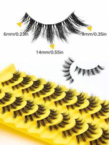 10 Pairs D-Curl False Eyelashes,3D Faux Mink Lashes,Natural Full False Eyelashes ,Invisible Transparent Stem,Naturally And Fluffy Unique Design,Natural Look, Dramatic Lashes,Suitable For Daily Wear - 俄羅斯條狀假睫毛 - 查看 8