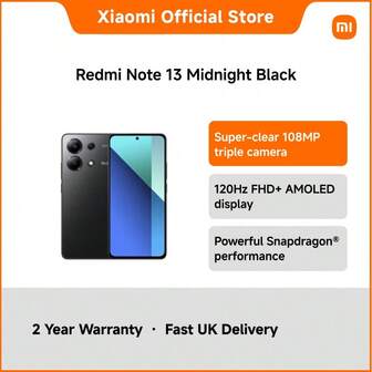 Redmi Note 13 – 8GB+256GB Smartphone With 108MP Triple Camera, 6.67" AMOLED 120Hz Display, Snapdragon 685, 33W Fast Charging, Dolby Atmos, IP54 Splash Resistant, Ideal For Everyday Photography & Entertainment