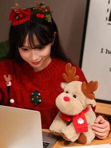 1 szt. Prezent niespodzianka w kształcie Świętego Mikołaja i domku na choince, pluszowa lalka renifer dla dzieci