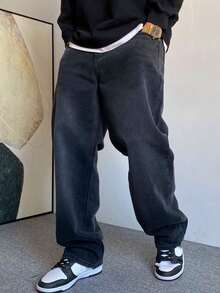 Baggy Jeans Wide Leg Straight Fit Carpenter Jeans UNISEX - Màu xám đen - Xem 1