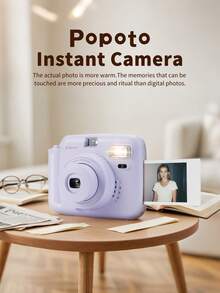 Popoto Instant Camera, Compatible With Mini Instant Film, Includes 10 Sheets Of Film, Built-In Flash, Optical Imaging, Center Viewfinder, Vintage Film-Like Photo Quality (Batteries Not Included) - Camera + Film, Selfie Mirror - View 6