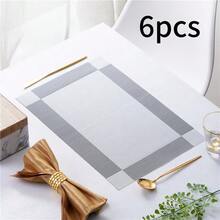 2/4/6pcs Gold/Silver Placemats, Heat-Resistant Non-Slip Washable PVC Table Mats, Easy Clean Woven Vinyl Dinner Mats For Kitchen Dining Table