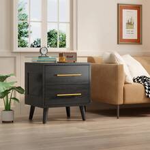 Mesita de Noche, mesita de Noche con 2 cajones, mesita de Noche Moderna con Asas de Metal, Mesa Auxiliar de sofá para Dormitorio, Sala de Estar(Negro) - Negro - Ver 3