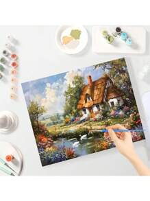 1 件成人数字油画套装手绘乡村风景现代墙面艺术帆布画 DIY 礼物艺术 40x50 厘米/16x20 英寸无画框 - 彩色 - 查看 3